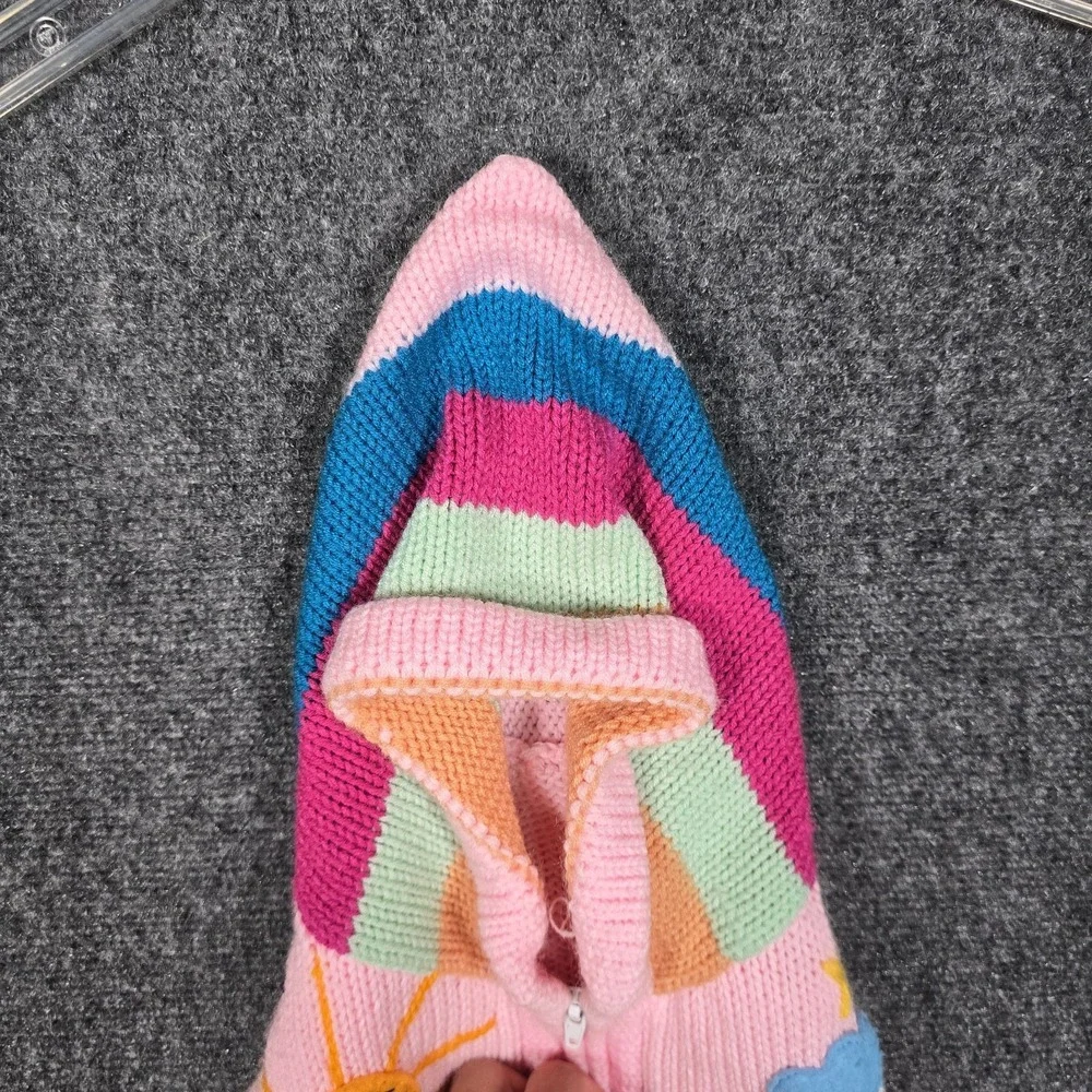 Vintage Peruvian Sweater Size 3T Boho Alpaca Zip Hoodie Hand Knit Pink